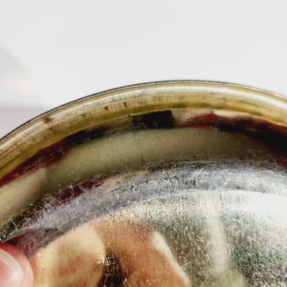 Decorative Nut Tin Filigree Bright Yellow Round Box Storage Container Embossed - Picture 9 of 12